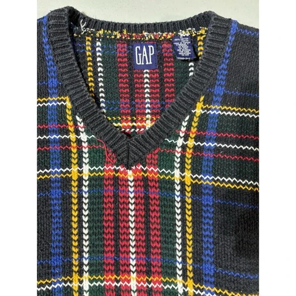 Vintage Gap Plaid Tartan Sweater Vest Size Large VGC 100% Cotton Y2K - Picture 2 of 5